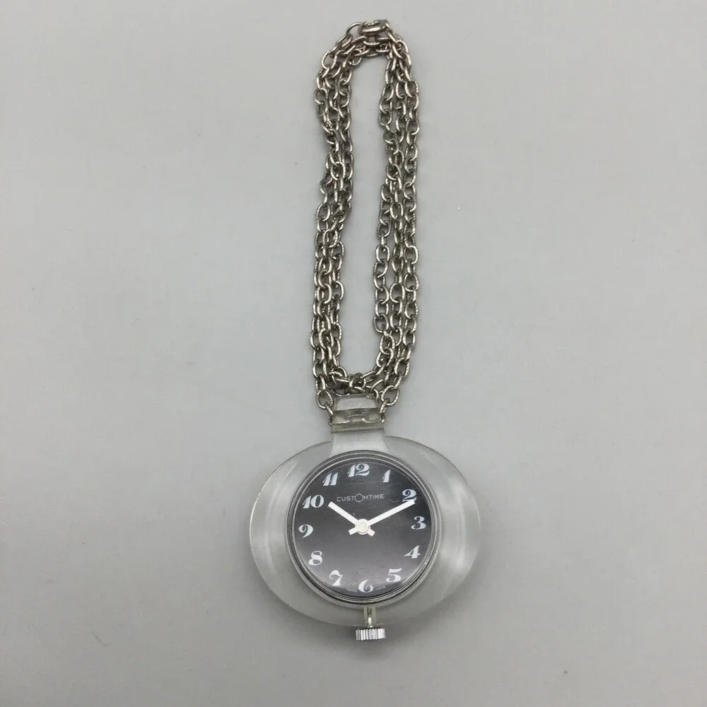 Custom Time Pendant Pocket Watch Necklace Women 43mm Black Dial Manual Wind